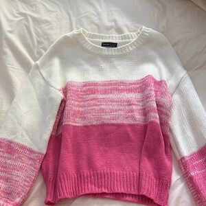 SHEIN Pink and White Crew Neck Sweater